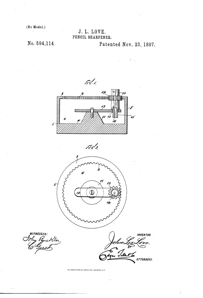 Brevet du taille-crayon de John Lee Love