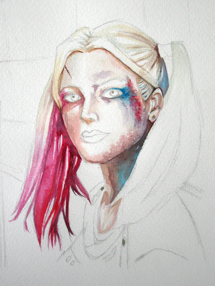 Couleurs d'aquarelle Hydrus peintes sur Harley Quinn