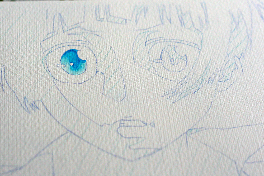 Premier essai du Molow Aqua Color Brush sur l'oeil de mon personnage.