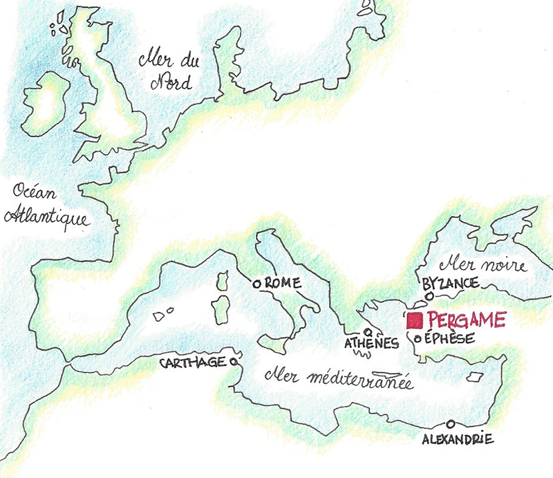 Carte du bassin méditerranéen et Pergame