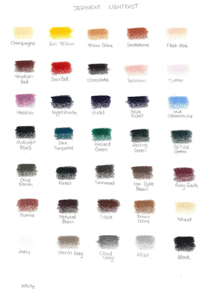 Nuancier de la boîte de 36 crayons de couleur Derwent Lightfast