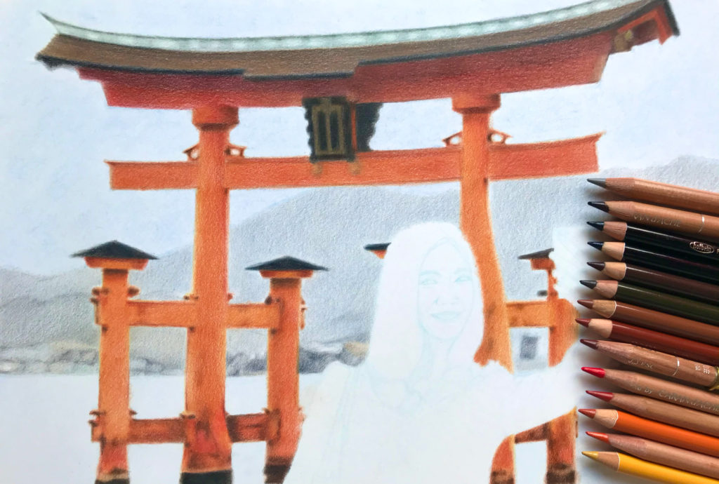 Photo à Miyajima - Torii au crayon de couleur rouge